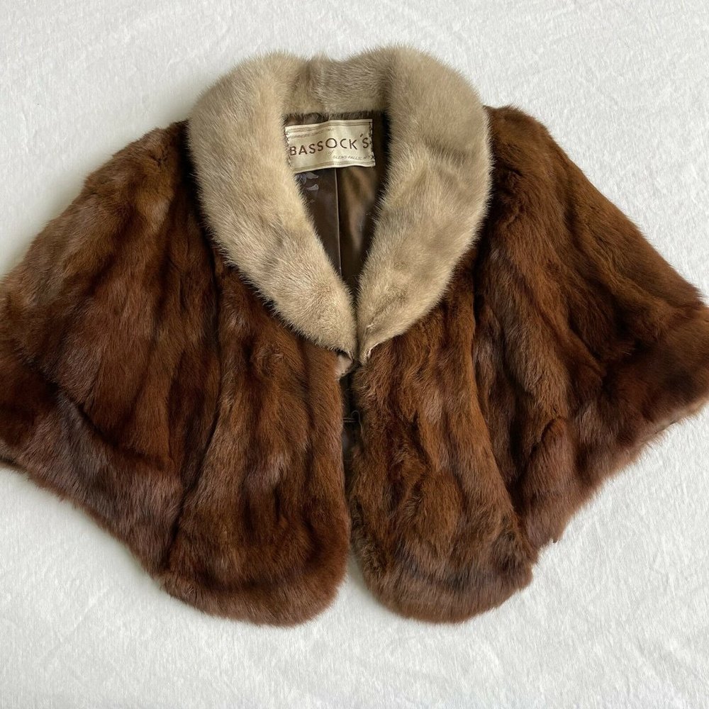 Mink Stole Scarf Fur Cape Shawl Fur Opera Ball Dark Brown Mink Two Tone - Picture 2 of 9